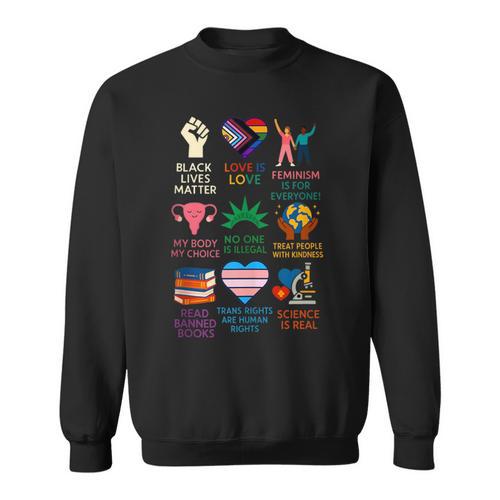 BLM Human Rights Feminism Trans Science Books LGBTQ Kindness Sweatshirt - Bookorys
