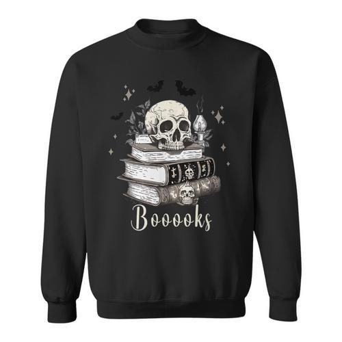 Boo Skeleton Skull Books Halloween Women School Teacher Kid Sweatshirt - Bookorys CA