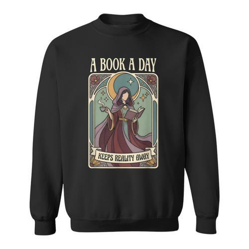 A Book a Day Keeps Reality Away Fairy Reading Tarot Card Sweatshirt - Bookorys CA