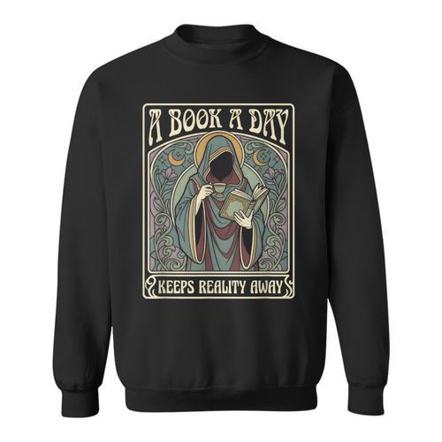 A Book a Day Keeps Reality Away Reading Lover Tarot Card Sweatshirt - Bookorys