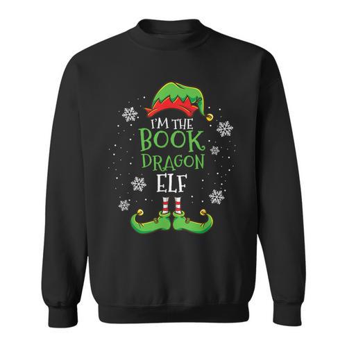 Im The Book Dragon Elf Christmas Librarian Sweatshirt - Bookorys AU