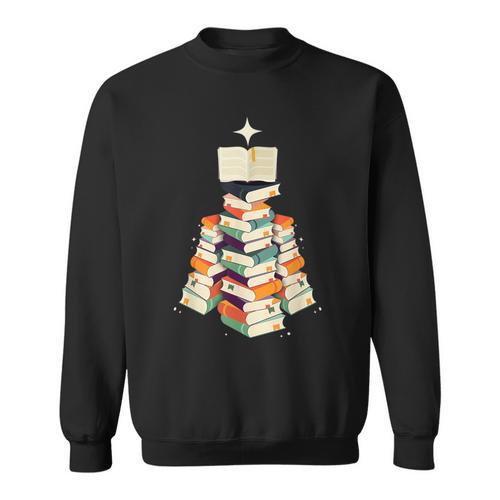 Book Lover Bookworm Librarian Merry Christmas Tree Sweatshirt - Bookorys CA
