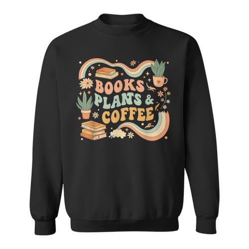Book Lover Coffee Plants Retro Cozy Succulent Reading Groovy Sweatshirt - Bookorys DE