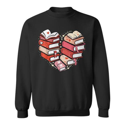 Book Lover Heart Shape Reading Librarian Valentine Men Women Sweatshirt - Bookorys DE
