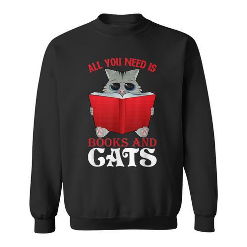 Book Lover Nerd Reading Teacher Bookworm Ladies Cat Sweatshirt - Bookorys AU