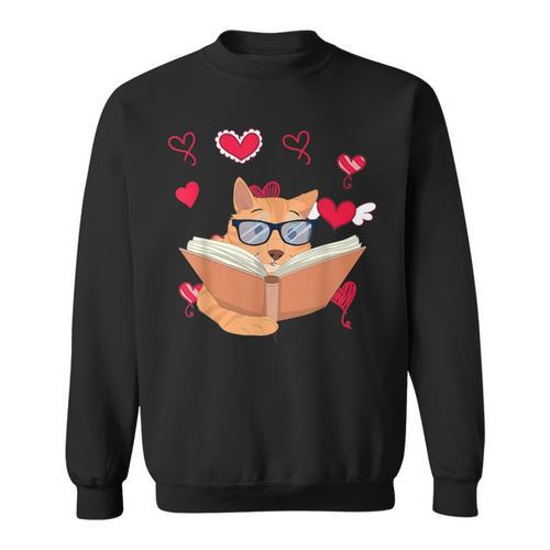 Book Nerd Heart Library Cat Bookworm Animal Pet Book Reading Sweatshirt - Bookorys CA