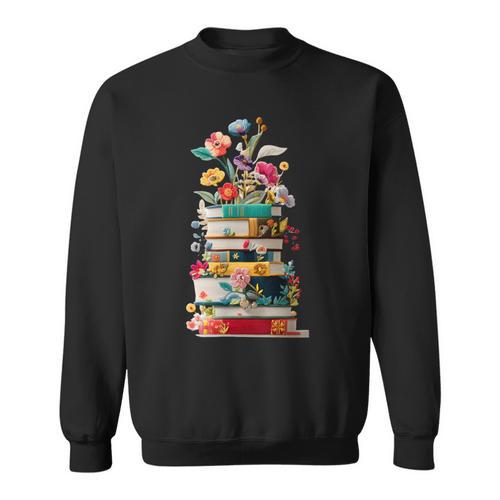 Book Stack With Flowers Reading Lover Bookish Sweatshirt - Bookorys CA