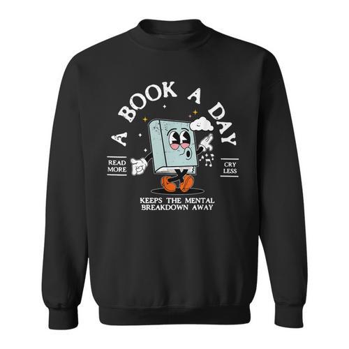 Bookish Mental Health Book A Day Retro Read More Book Sweatshirt - Bookorys UK