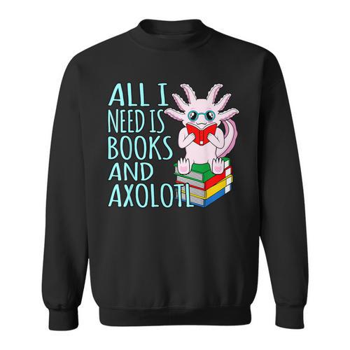 Books And Axolotl Kawaii Animal Axolotls Lover Owner Graphic Sweatshirt - Bookorys
