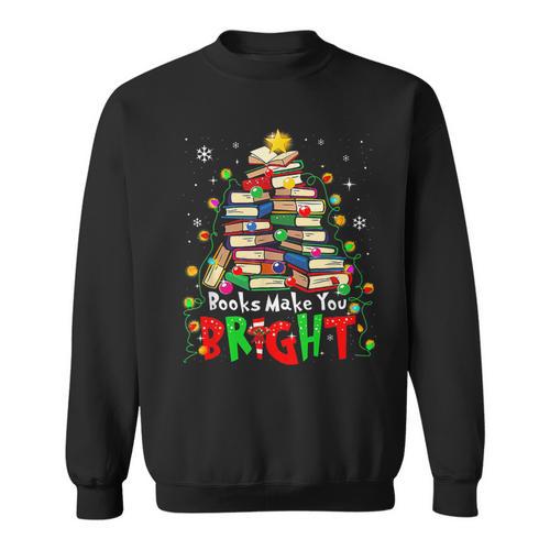 Books Make You Bright Christmas Librarian Book Lover Sweatshirt - Bookorys