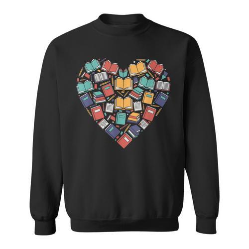 Books Heart Reader Librarian Love Reading Stack Sweatshirt - Bookorys