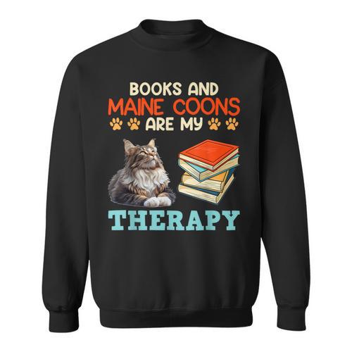 BOOKS AND MAINE COONS ARE MY THERAPY Main Coon Sweatshirt - Bookorys