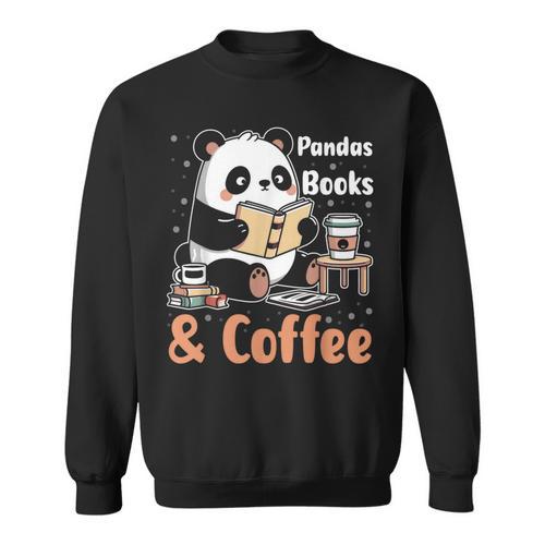 Books Reading Reader Panda Panda Books And Coffee Sweatshirt - Bookorys CA