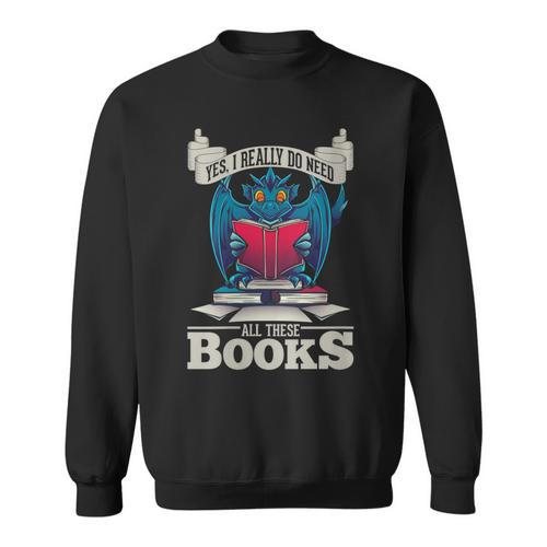 Bookworm Flying Mythical Creature Book Reading Dragon Sweatshirt - Bookorys