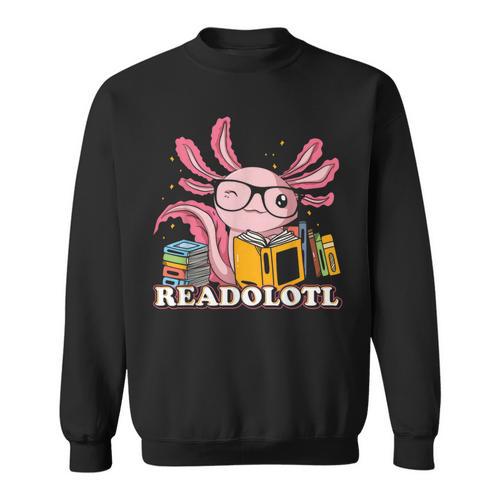 Bookworm Readolot Mexican Salamander Book Reading Axolotl Sweatshirt - Bookorys