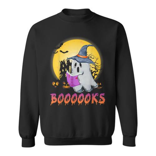 Boooks Cute Ghost Book Reading Halloween 2022 Teacher For Men Women Kids Sweatshirt - Bookorys AU