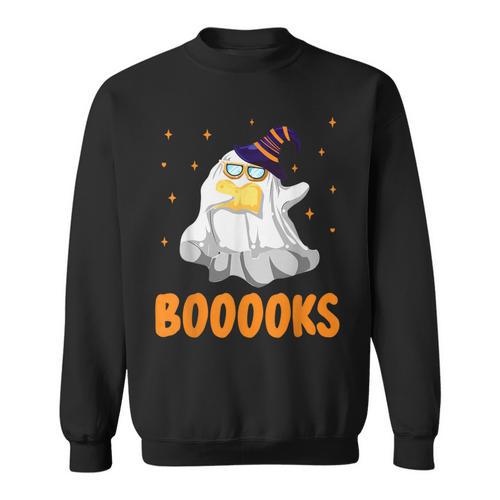 Booooks Funny Halloween Cute Ghost Book Reading Sweatshirt - Bookorys UK