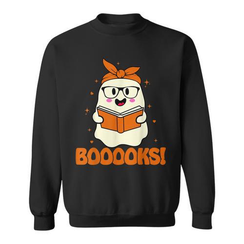 Booooks Ghost Boo Read Books Library Teacher Halloween Cute For Men Women Kids Sweatshirt - Bookorys