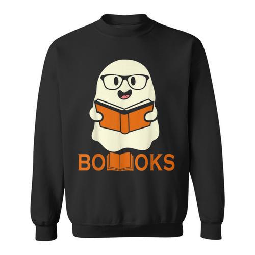Booooks Ghost Boo Read Books Library Teacher Halloween Cute Men Women Kids Sweatshirt - Bookorys AU