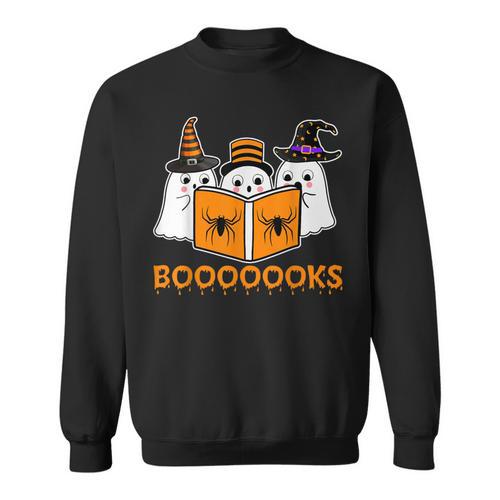 Booooks Ghost Boo Read Books Library Teacher Halloween Cute Sweatshirt - Bookorys