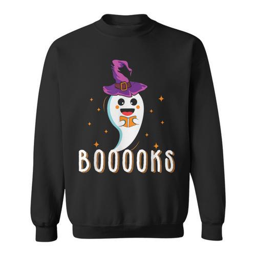 Booooks Halloween Shirts Cute Ghost Book Teacher Reading For Men Women Kids Sweatshirt - Bookorys