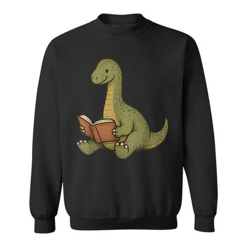 Brachiosaurus Dinosaur Reading Book Nerd Sweatshirt - Bookorys DE
