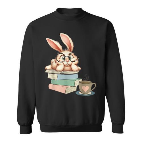 Bunny With Books And Coffee Reading Booknerd Bookish Easter Sweatshirt - Bookorys CA