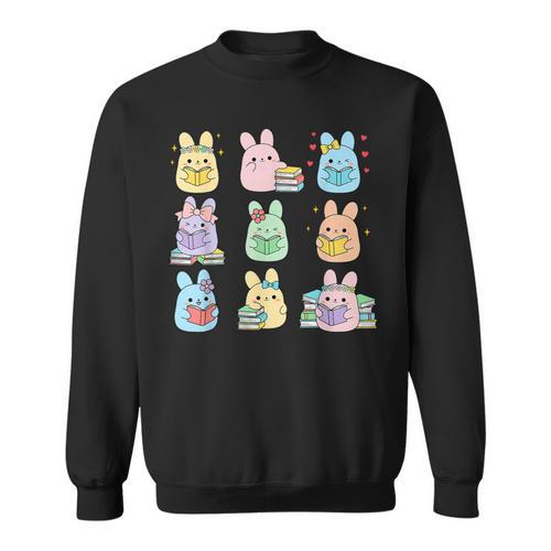 Bunny Reading Books Easter Day Teacher Librarian Book Women Sweatshirt - Bookorys DE