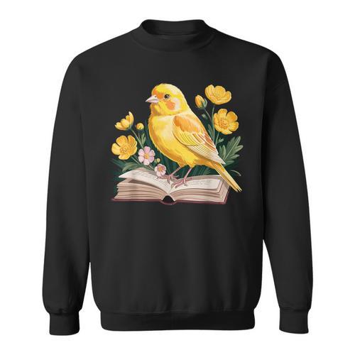 Canary Bird Floral Book Yellow Bird Reading Bookish Teacher Sweatshirt - Bookorys UK