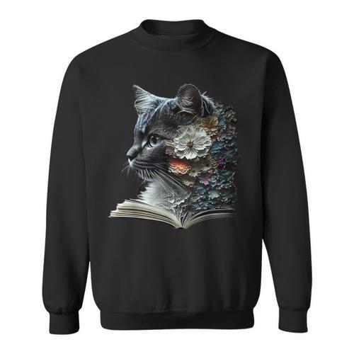 Cat Art Book Cat Motif Flowers Cat Sweatshirt - Bookorys AU