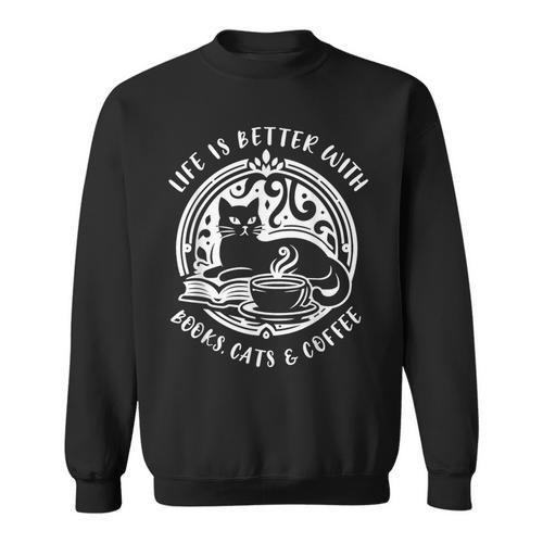 Cat Book And Coffee Make Life Beautiful Cat Mum Sweatshirt - Bookorys AU