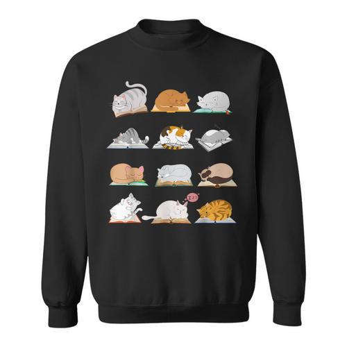 Cat Books For Bookworm And Reading Fan As Cat Owner Sweatshirt - Bookorys AU