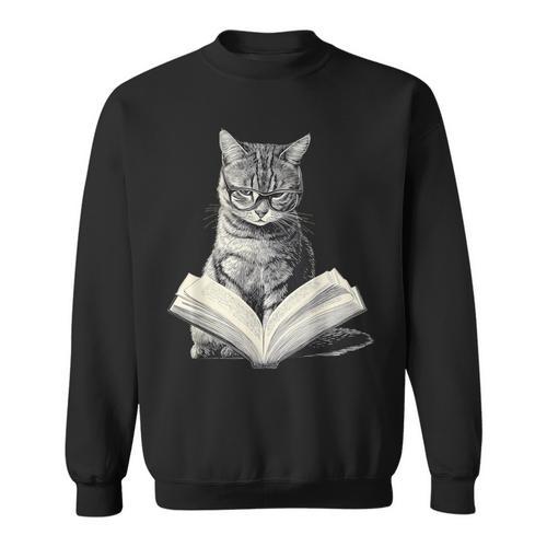 Cat Bookworm Reading Book Graphic Sweatshirt - Bookorys AU