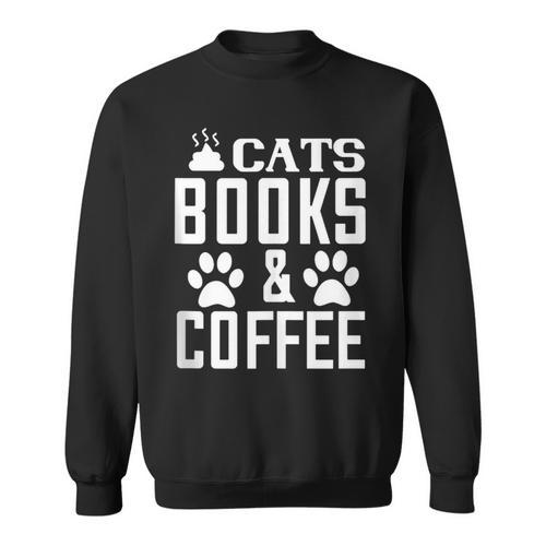 Cat Lover Cats Books And Coffee Sweatshirt - Bookorys AU