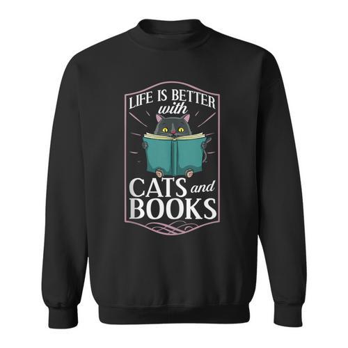 Cat Read Book Reader Reading Librarian Sweatshirt - Bookorys AU