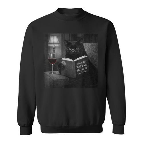 Cat Reading Book Retro Cat Photo Humor Sweatshirt - Bookorys AU