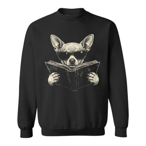 Chihuahua Reading Book Sunglasses Vintage Graphic Sweatshirt - Bookorys AU