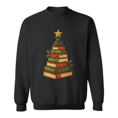 Christmas Book Tree Bookshelf Holiday For Readers Librarians Sweatshirt - Bookorys