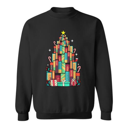 Christmas Book Tree Holiday Loves Reading Bookworm Sweatshirt - Bookorys AU