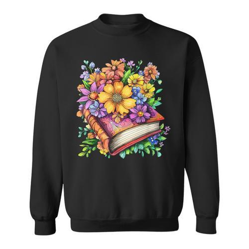 Colorful Flowers Around Vintage Story Book Art Sweatshirt - Bookorys CA