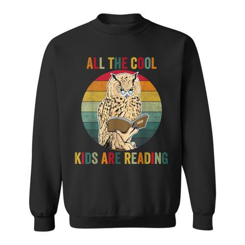 All The Cool Kids Are Reading Owl Glasses Book Retro Vintage Sweatshirt - Bookorys DE