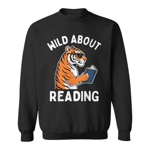 Cool Tiger Reading Book Wild About Reading Kids Books Reader Sweatshirt - Bookorys