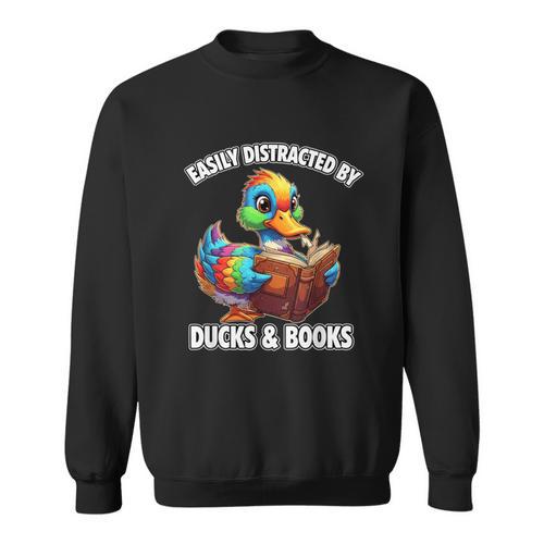 Cool Vintage Easily Distracted By Ducks & Books Lover Sweatshirt - Bookorys AU