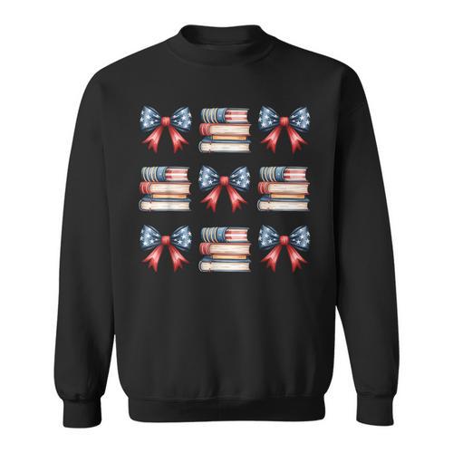 Coquette Bow Book US Flag 4th Of July Librarian Bookworm Sweatshirt - Bookorys