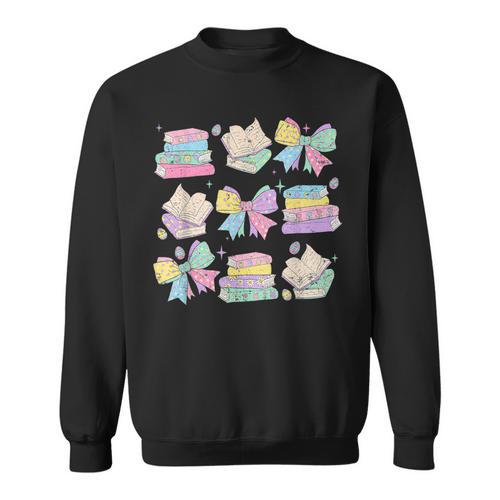 Coquette Bunny Bow Rabbit Teacher Books Easter Retro Sweatshirt - Bookorys DE