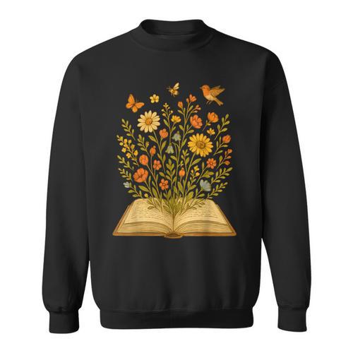 Cottagecore Enchanting Open Vintage Book Wildflowers Bloomin Sweatshirt - Bookorys CA