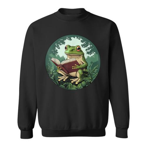 Cottagecore Frog Reading a Book Sweatshirt - Bookorys DE