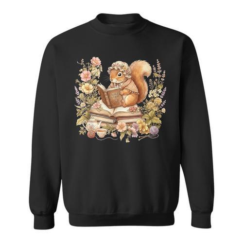 Cottagecore Grandmacore Squirrel Reading Book Lover Mom Sweatshirt - Bookorys