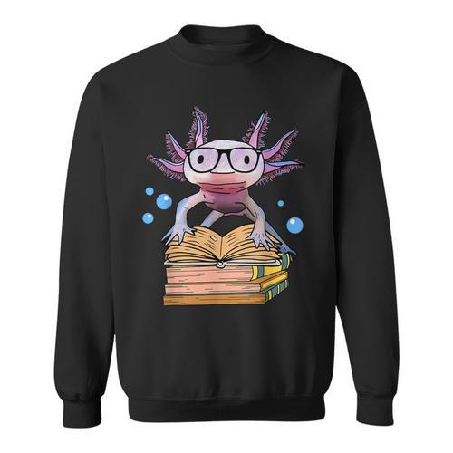 Cute Axolotl Read Book Shirt Kids Boy Girl Salamander Sweatshirt - Bookorys