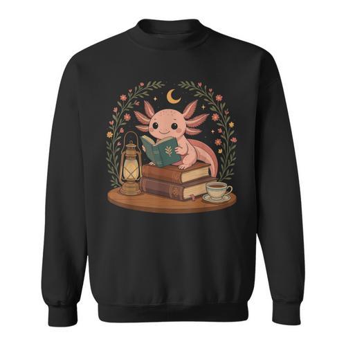 Cute Axolotl Reading Books Cozy Bookworm Sweatshirt - Bookorys